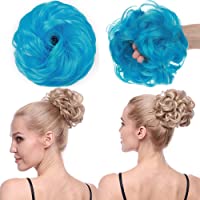 SEGO Moño Postizo Grueso Rizado Pelo Sintético Se Ve Natural [Azul] Recogido Coletero Extensiones Coleta Postiza (35g)